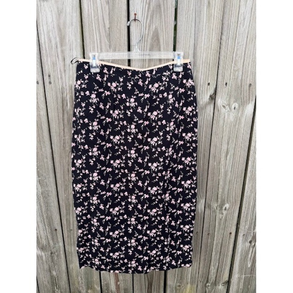 Floral Sporty Chic N21 Midi Skirt 40 Black Pink Striped Zipper Pencil Skirt